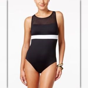 Ralph Lauren- Black colorblock and mesh top swim